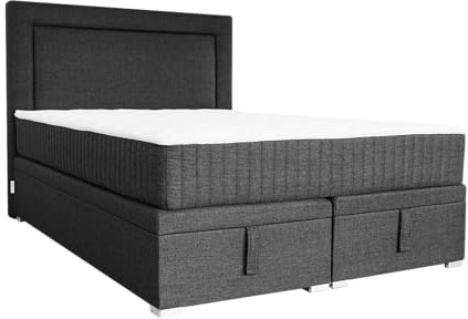 Tesla Dreams Nest Boxspringbett mit Bettkasten 180x200 Anthrazit mit 7-Zonen-Taschenfederkern - Stauraum – 22 Farben, Easy-Clean Stoff, H2/H3, Topper Visco