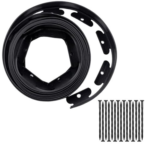 Borde de césped de plástico, 5 m x 4 cm, flexible, negro, con 15 clavos de plástico, para jardín, césped, cama de piedra