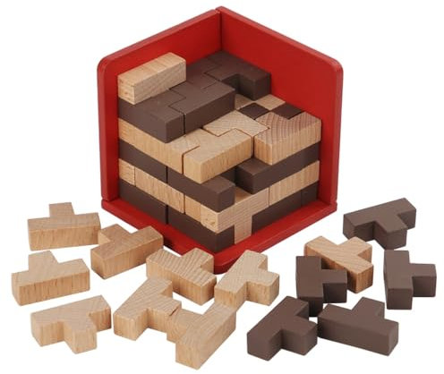 PrfcNL 3D Wooden Puzzle Cube - 3D Holzpuzzle, T-förmige Blöcke, Denksportwagen für Kinder und Erwachsene