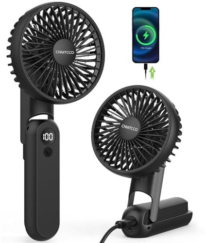 CNMTCCO Portable Handheld Fan, Foldable Mini Fan Rechargeable with 5 Speed Levels, Quiet Small Personal USB Fan with Power Bank (Black)