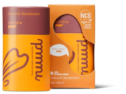 nuud stick deo | 45 Gramm | natürlicher Deodorant, Deo ohne Chemikalien, NCS vegan, 48 Stunden wirksam, parfümfrei, aluminiumfrei, alkoholfrei, unisex, für 6-7 Wochen (Orange und Ingwer)