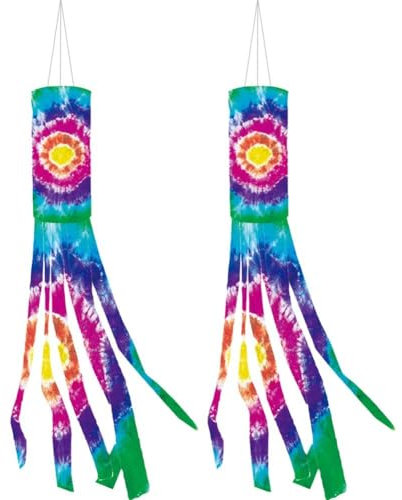 Glixoft 2pcs Colorful Wind Socks Japanese Rainbow Windsocks Carp Wind Streamer for Garden Backyard Tent Camping Decoration