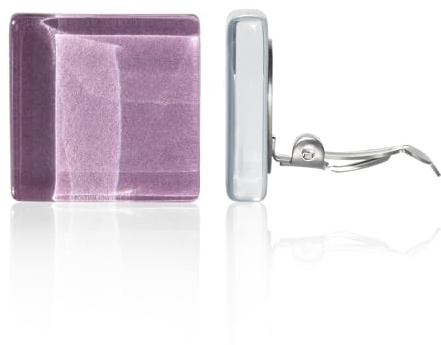 Statement Ohrclips Damen ohne Ohrlöcher • Quadratische Clip Ohrringe • Handmade Edelstahl Schmuck aus Glas • 20x20x3 mm