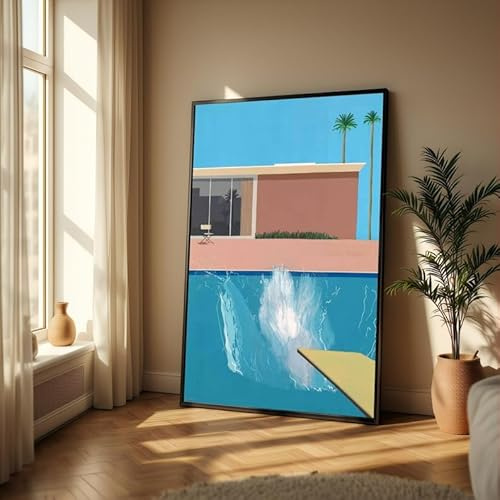 CAOXTART Tableau moderne sur toile « Éclaboussures de piscine », œuvre de David Hockney, peinture minimaliste pour la maison, affiches et impressions d'éclaboussures d'eau bleue (70x100cm/sans cadre)