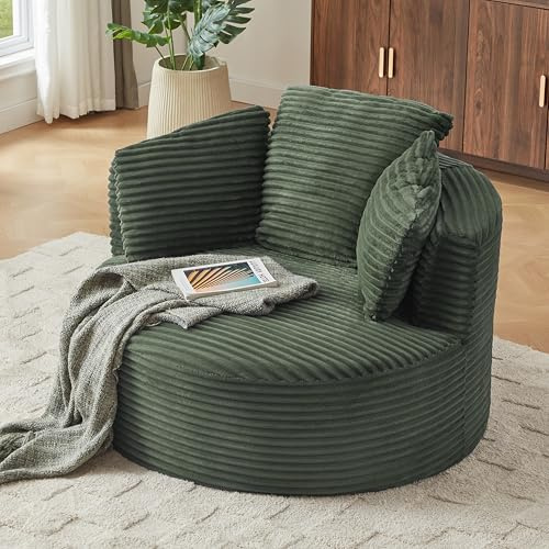 Bladez Einzelsessel runder Cord-Liegesessel Moderner Schlafsessel ohne Montage, Cloud-Sessel Corduroy 1 Seat Einzelsofa Flauschiger Relaxsessel für Wohnzimmer, Schlafzimmer, Grün