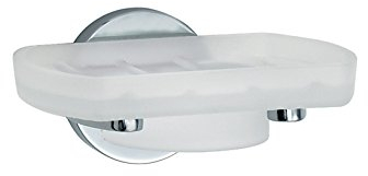 SMEDBO Holder with Glass Soap Dish, Polished Chrome LK342 Dachbodenhalter mit Seifenschale aus Glas, Porzellan, Silber