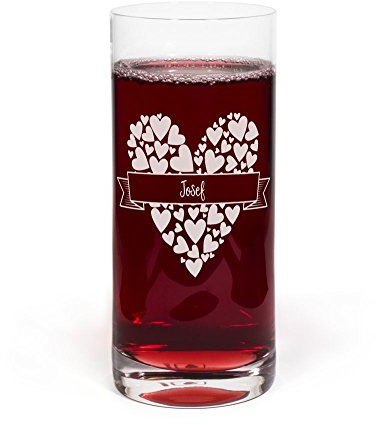 printplanet® Glas mit Namen Josef graviert - Leonardo® Trinkglas mit Gravur - Design Herzbanderole