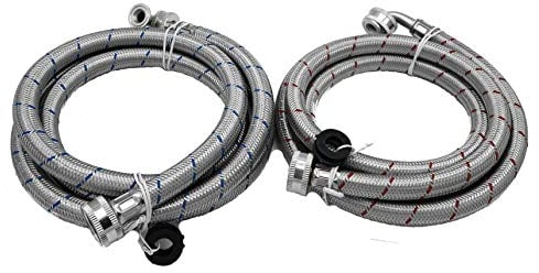 KILAUAN Washing Machine Hose Stainless Steel Braided Water Supply Line with 90 Degrees Elbow - 6 FT Burst Proof - With Red & Blue Color Coded (NEWEST MODEL)