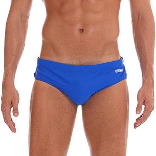 Arcweg Men's Swimming Trunks Briefs Low Waist with Removable Pad Swimwear Elastic Beach Shorts Boxers Underwear Blue L（UK）