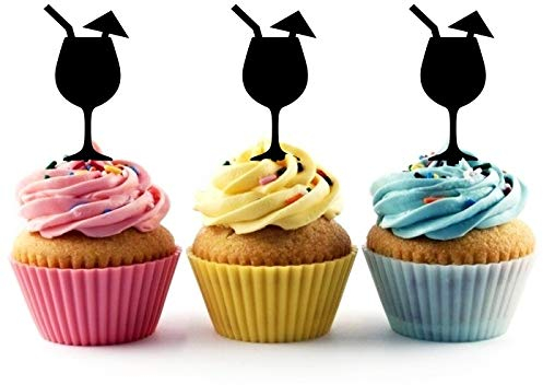 Innovedesire Cocktail Glass Silhouette Party Wedding Birthday Acrylic Cupcake Toppers Decor 10 pcs