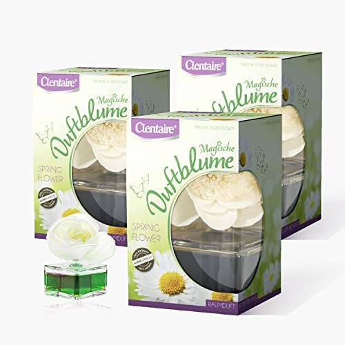 CLENTAIRE Duftblumen 3er Pack, 3 x 75 ml, Spring Flower - sinnlicher Raumduft, handgefertigte Papierblume auf Maniok, Raumdekoration