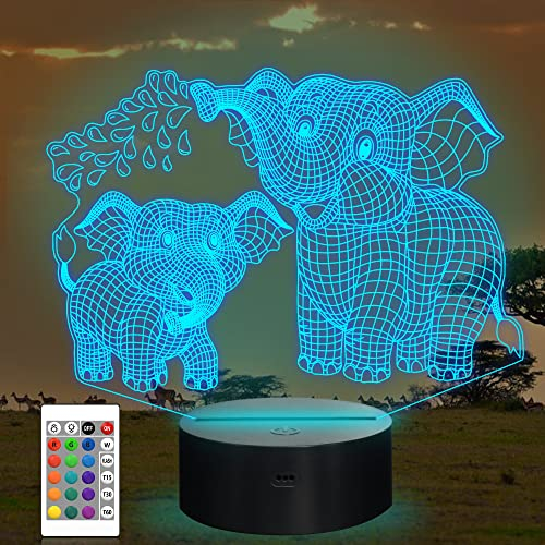 CooPark Elefant 3D Nachtlicht, 3D Lampe für Kinder mit 16 Farbwechsel & Fernbedienung & Dimmbar, Tierspielzeug Weihnachten Geburtstagsgeschenke Beleuchtung, Heimdekoration für Mädchen Jungen Kinder