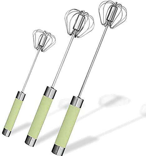 Stainless Steel Semi-automatic Egg Whisk - 3PCS Hand Push Rotary Whisk Blender (Green)