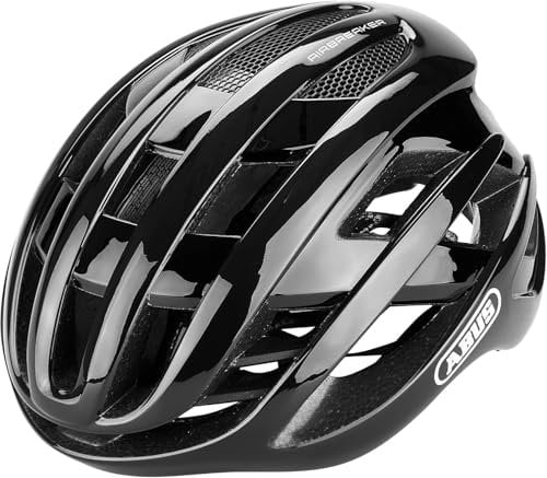 ABUS Rennradhelm AirBreaker - High-End Fahrradhelm für den professionellen Radsport - für Jugendliche und Erwachsene - Helm für Damen und Herren - Schwarz Glänzend, Größe S