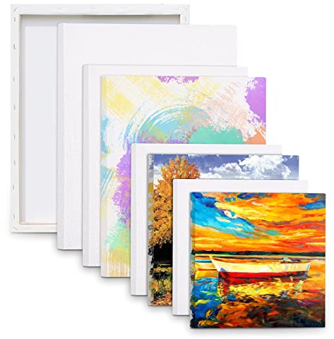 DIDUDE Keilrahmen mit Leinwand,8er Set aus 100 Prozent Baumwolle gewebe bespannt,Geeignet für grundiert,rückseitig geheftet,für Öl-,Acryl und Temperafarben,Gouache Malerei
