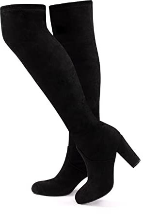 Stivali Alti sopra Ginocchio Stivali Overknee Donna Lunghi Invernali Elastico Tacco Knee High Boots Alto Equitazione 9.5 Cm F Nero 41
