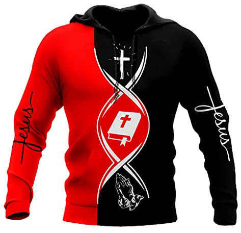 JJLLAZAD Christian Unisex Hoodie, Gott Jesus 3D Print Full Zip Casual Lose Sweatshirt Herbst Langarm Kreuz Harajuku Jacke,Bible Hoodie,L