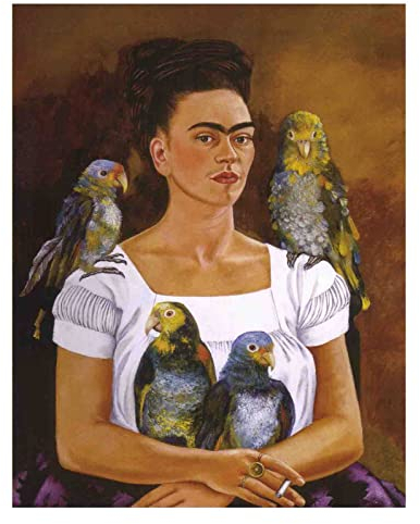 NBKJCO Leinwand Bilder Ich und meine Papageien von Frida Kahlo Kunstdrucke Leinwand Surrealismus Kunstdruck Bild Heimbüro Wohnzimmer Schlafzimmer Dekorationen35 x 42 cm 14 x 17 UnGerahmt