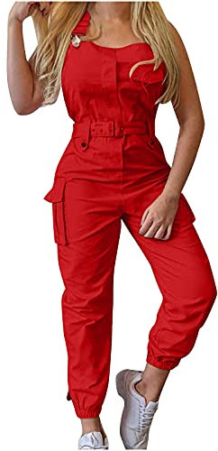 WOXIHUAN Tuta da Lavoro Casual da Donna Senza Maniche con Bretelle in Vita Jumpsuit Donna Elegante Estivo Tutine Estive Donna Lunghe Salopette Donna Elegante Vita Bassa Tutine Estive Donna