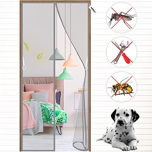 Mosquitera Magnética Para Puertas, 70 x 240 cm Cortina Mosquiteras Magnética de Malla Anti-insectos con,Sellado Automático,Fácil de Ensamblar Gris