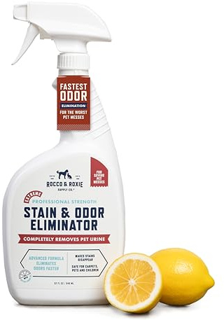 Rocco & Roxie Extreme Flecken- und Geruchsbeseitiger für starken Geruch, Haustierurin-Enzymreiniger, Zerstörer, Fleckenentferner, Hundekot und Katzenpinkel, enzymatisches Teppichreiniger-Spray für