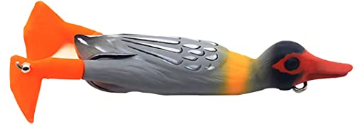 Fischerköder Fischerei Köder Propeller Flipper Enten Köder 3D Wobbler Augen Oberwasser Schwimmköder weich zum Angeln, Grau