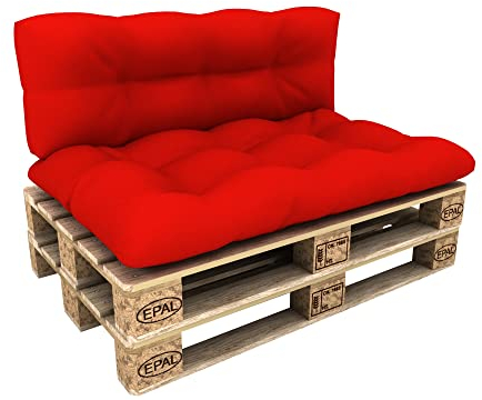 POKAR Palettenkissen Wasserabweisend Palettenauflagen Palettenmöbel Palettensofa 2er Set: Sitzkissen 120x80 + Rückenlehne 120x40, Rot