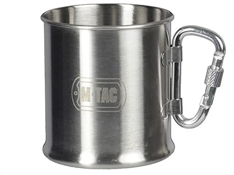 M-Tac Campingbecher mit klappbarem Karabinergriff, Edelstahl, Reisebecher für Wandern, Kaffee, Tee, 240 ml