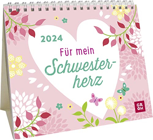Groh Verlag Mini-Kalender 2024: Für mein Schwesterherz: Kleiner Tischkalender zum Aufstellen mit Monatskalendarium und Platz für Notizen