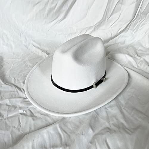 JOELEW Cowboy Hut Western-Cowboy-Hut Für Herren Gentleman Lady Jazz Cowgirl Mit Breiter Krempe Aus Leder Kirche Sombrero Hombre Caps,Weiß,56-58Cm