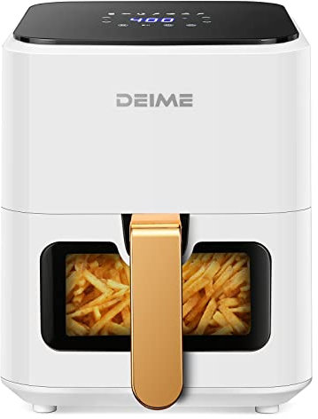 DEIME Air Fryer 4.2 QT Oilless Hot AirFryer 1200W Healthy Cooker Small Oven with 7 Presets, Digital LCD Touch Screen, Visual Cooking Window, Non-Stick Basket, Included Recipe (White)