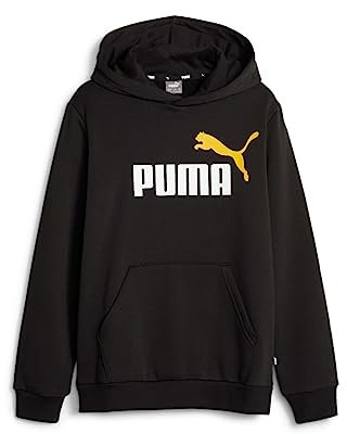 PUMA Jungen ESS+ 2 Col Big Logo Hoodie FL B Schweiß, Black-Yellow Sizzle, 164