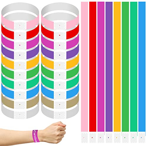 500Pcs Bracelet d'Identification, Bracelet en Papier existe en 10 Couleurs Différentes, Bracelet Evenementiel Utilise un Design Auto-adhésif, Bracelet en Papier Adhésif pour Événement/Festival/Concert