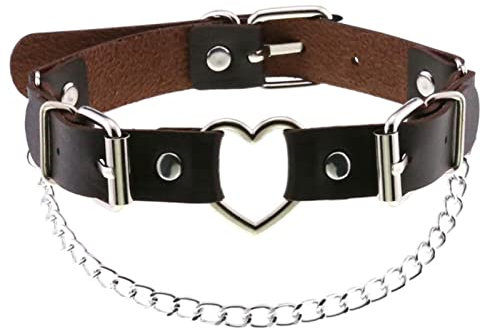 Gothic-Halskette mit schwarzem Herz-Punk-Halsband für Mädchen, cooler Chocker-Hals, Cosplay-Schmuck, Egirl, Gothic-Zubehör, Kaffee
