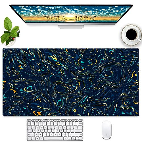 Cindasun Sous-main de jeu abstrait ciel étoilé tourbillon – Grand tapis de souris XXL pour clavier et souris avec bords cousus, 80 x 40 cm, art coloré