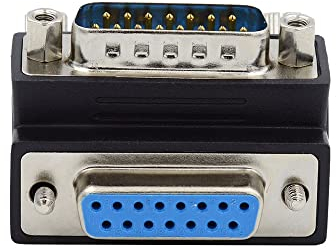 xiwai DB15 Serieller Adapter D-SUB 15-polig RS232 D-Subminiatur-Adapter Stecker auf Buchse mit Schraubenmuttern DB Stecker bis 90 Grad abgewinkelt