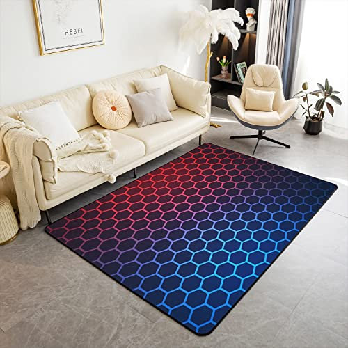 Loussiesd Waben Teppich für Schlafzimmer Ombre Geometrisch Hexagon Weich Teppich 100x150cm Rot Blau Ombre Wetterfest Dekor WohnzimmerTeppich KüchenTeppich Geometrisch Teppich für Küche und Balkon