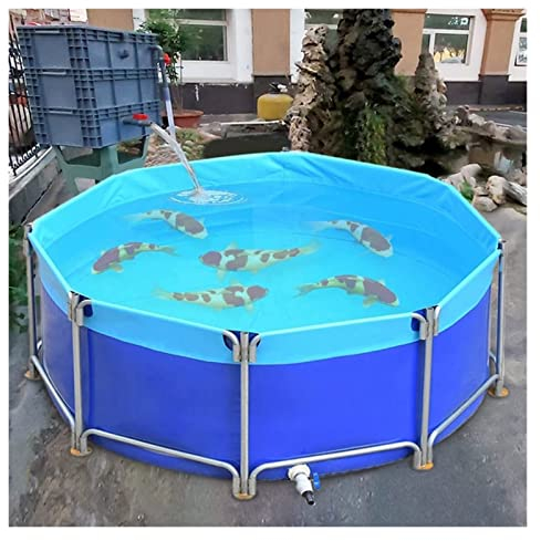 PHLEPS Oberirdischer Kreisförmiger Segeltuch-Fischteich, Aquarium-Pool-Teich Mit Ständer Upgrade Großer Wassertank Familienpool Im Freien Mit Ablassventil Einfache Entwässerung for Die Aquakultur (Co