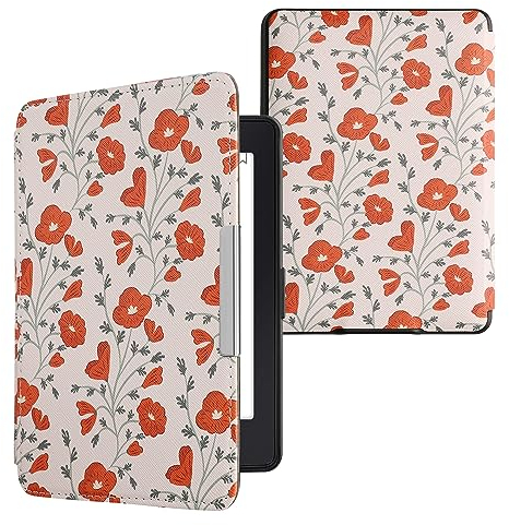 kwmobile Klapphülle kompatibel mit Amazon Kindle Paperwhite Hülle - eReader Case (für Modelle bis 2017) - Mohnblumen Rot Grün Beige