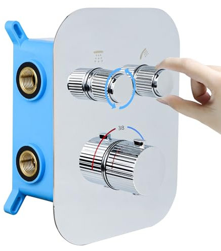 Delnet Mitigeur de douche thermostatique amélioré, vanne inverseur de douche à 2 voies, vanne de douche dissimulée en laiton double fonction pour contrôler le débit et l'arrêt simultanément, chromé