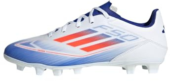 Adidas Unisex F50 Club Football Boots Flexible Ground, Cloud White/Solar Red/Lucid Blue, 40 2/3 EU