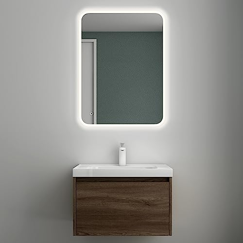 Mai & Mai Meuble de Salle de Bain Chêne avec Lavabo et Miroir Meuble sous Vasque 60x50x40cm Meuble Suspendu avec Tiroir Salerno