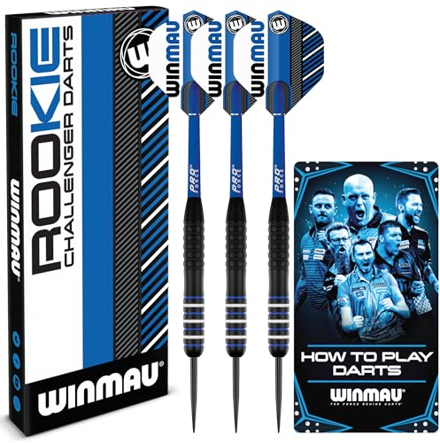 WINMAU Rookie Blue Brass Darts-Set mit Flights, Schäften (Stiele) und exklusivem Dart-Broschüre
