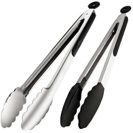 LJOINEG Kitchen Tongs Set of 2-Stainless Steel Tong for Cooking, 12 and 16 Inch Extra Long Grill Tongs, 600ºF High Heat-Resistant Cooking Tongs, Suitable for Barbecue/Salad/Turning Food