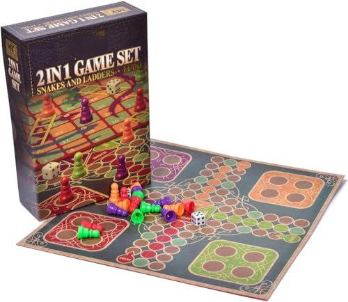 SKYTE® 2 in 1 Traditional Board Game Set | Snakes & Ladders and Ludo Double-Sided Folding Board