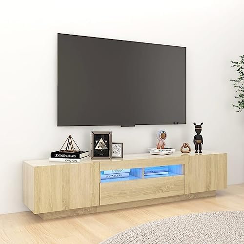 Canditree Meuble TV Moderne avec Lumières LED Banc TV Support de Télé avec Espace de Rangement 180 cm (Chêne Sonoma)