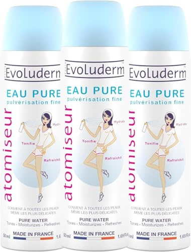 EVOLUDERM - Atomiseur/Brumisateur d'Eau Pure - Origine Naturelle - Végan - Fabrication Française (3 x 50 ml)