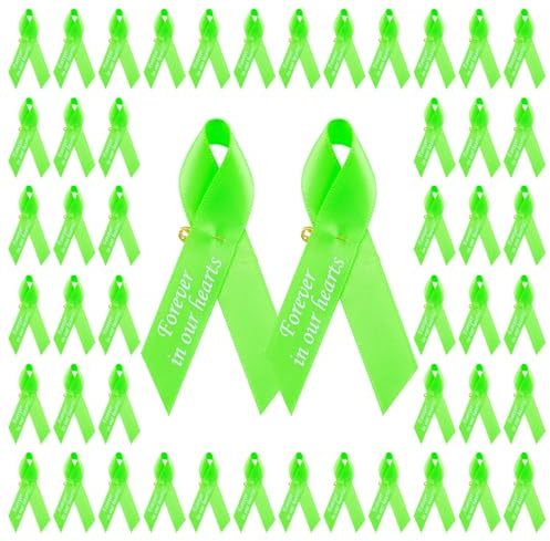 CRAFFANCY Lot de 100 broches en ruban forever in our hearts de satin vert citron, broches en ruban commémoratif dans nos cœurs pour funérailles, deuil, deuil, souvenir, Polyester, Pas de gemme