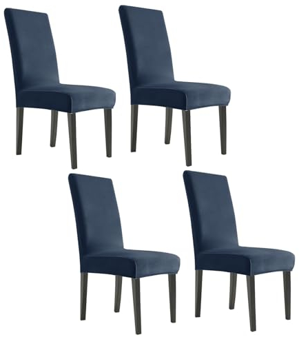 CYCMACO Stuhlhussen Samt 4er Set, Stretch Stuhlüberzieher, Stuhlbezug Schwingstuhl, Hussen Für Stühle Hochlehner, Stuhlbezüge Kratzfest, Universal Chair Cover Waschbarer, Dunkelblau