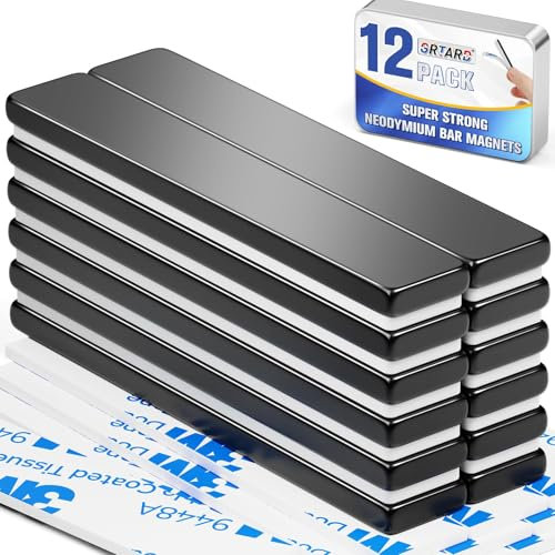 Grtard 4 Pack Neodymium Magnets 60x10x3mm Rare Earth Magnets Fridge Magnet Strips with Double Sided Adhesive for Multiple Use (4 Pack Black) (12)